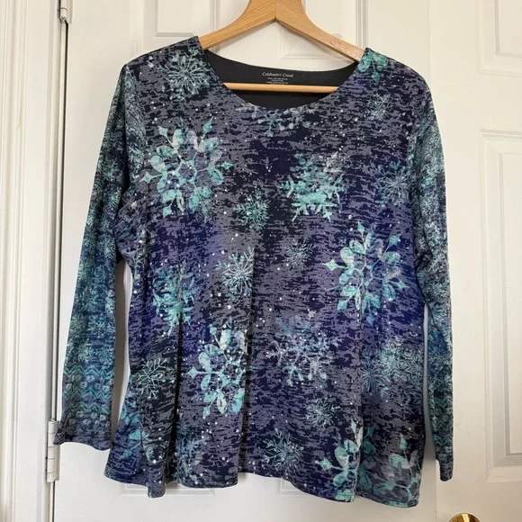 Coldwater Creek Women's Blue Floral Top Size 2x - Picture 1 of 3